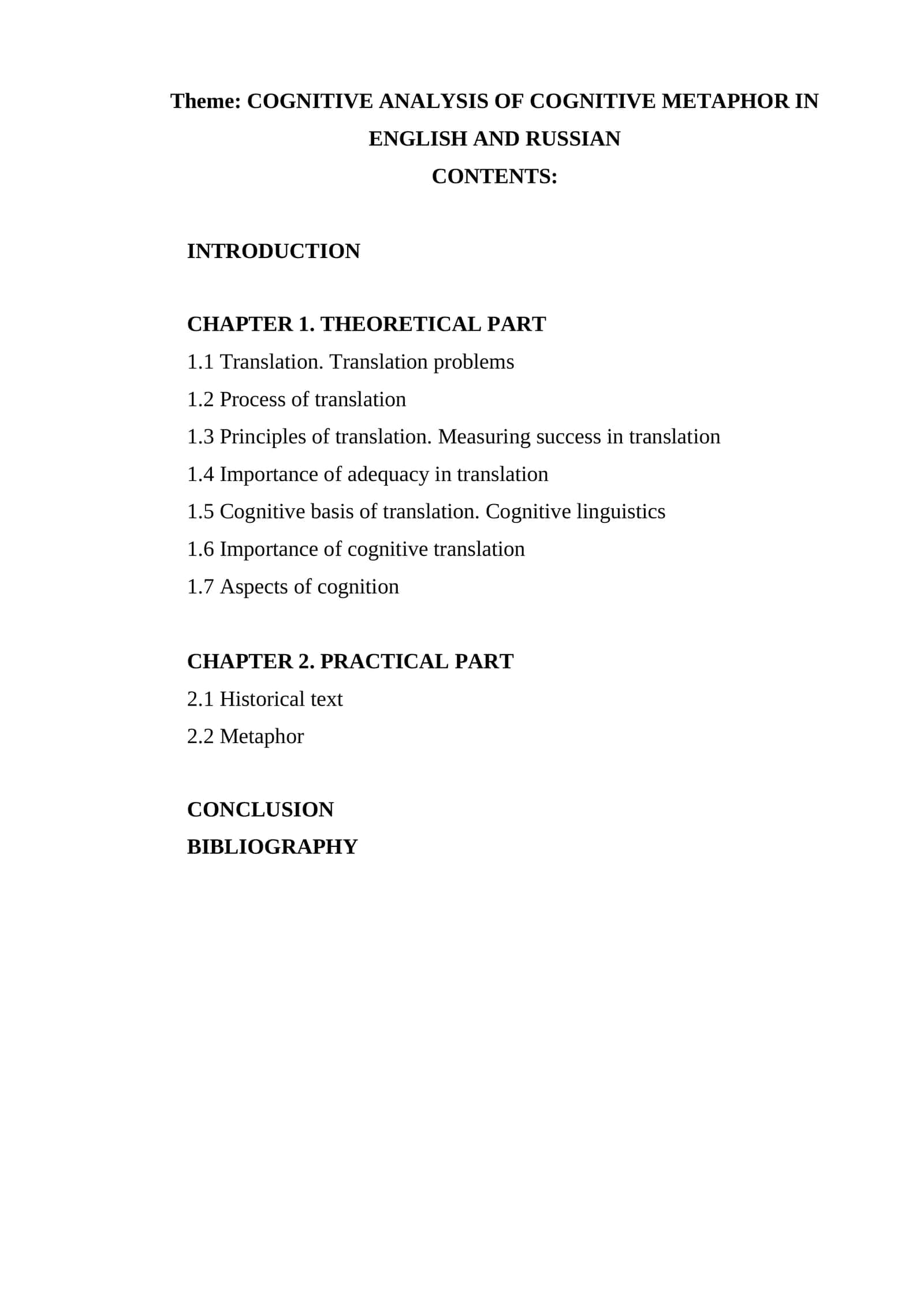 COGNITIVE ANALYSIS OF COGNITIVE METAPHOR IN ENGLISH AND RUSSIAN