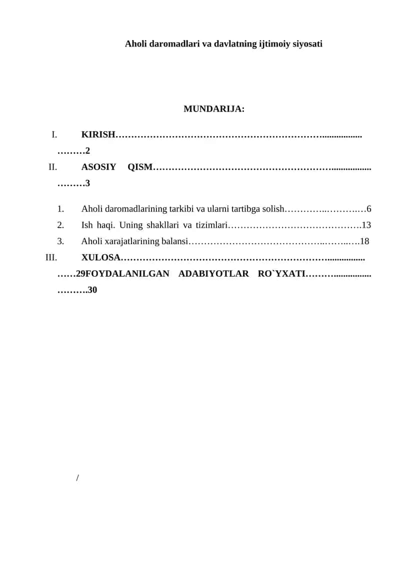 Aholi daromadlari va davlatning ijtimoiy siyosati