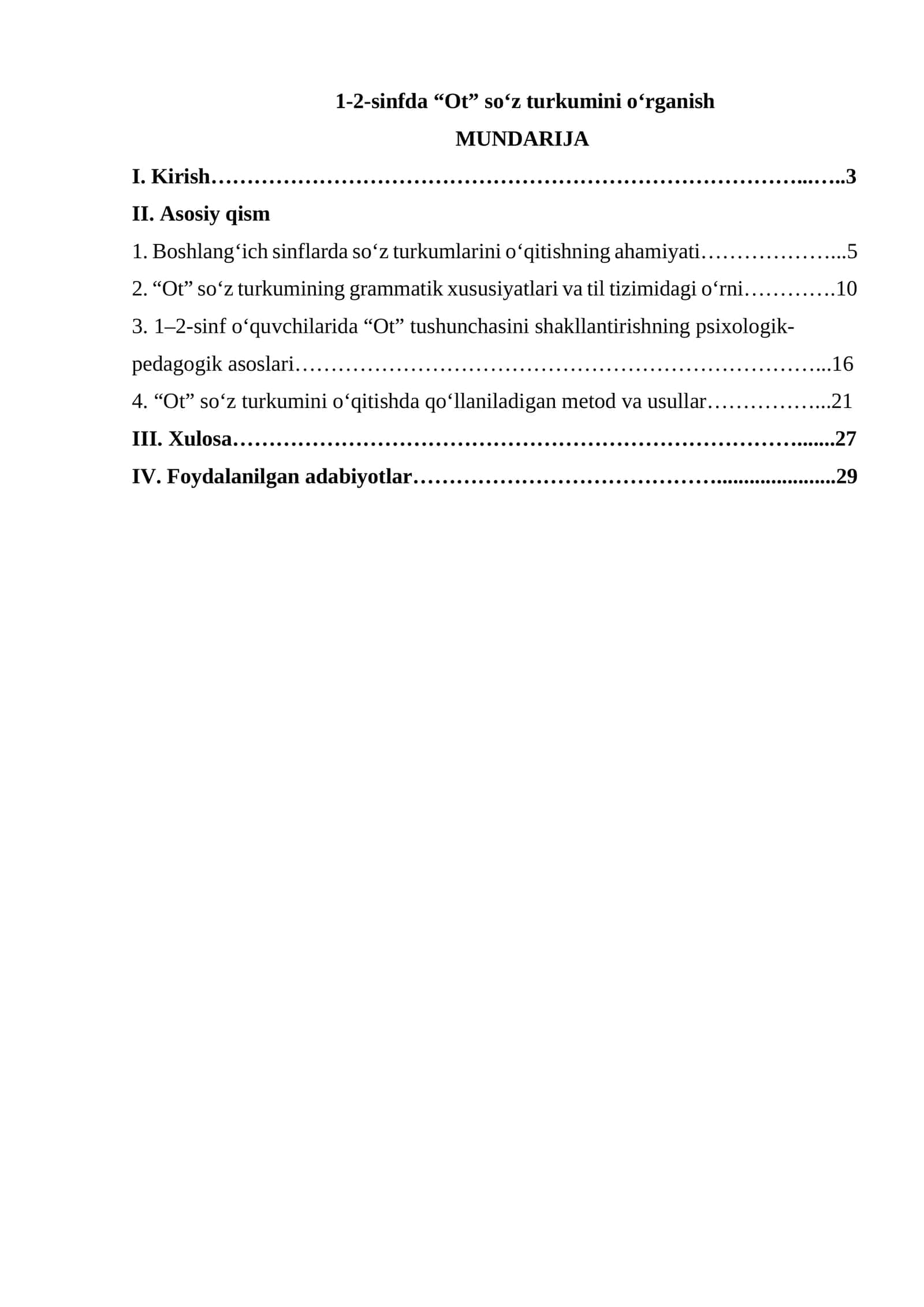 1-2-sinfda “Ot” so‘z turkumini o‘rganish