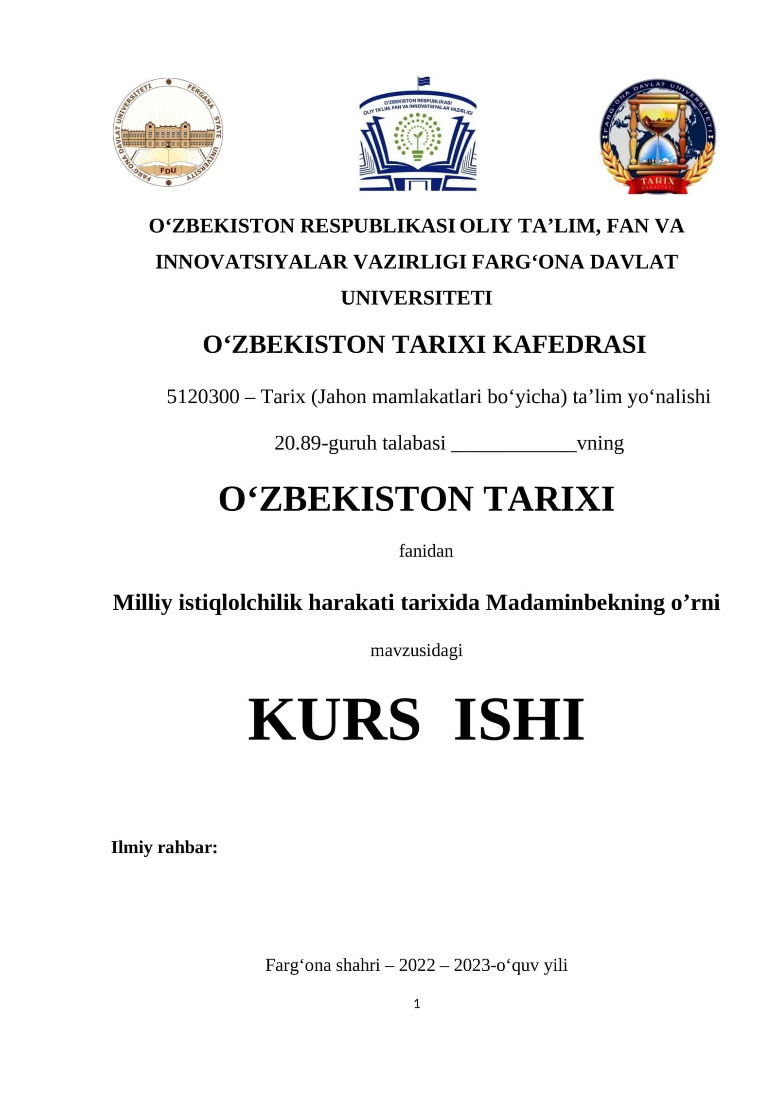 Milliy istiqlolchilik harakati tarixida Madaminbekning o’rni