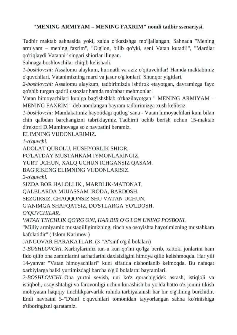 MENING ARMIYAM – MENING FAXRIM