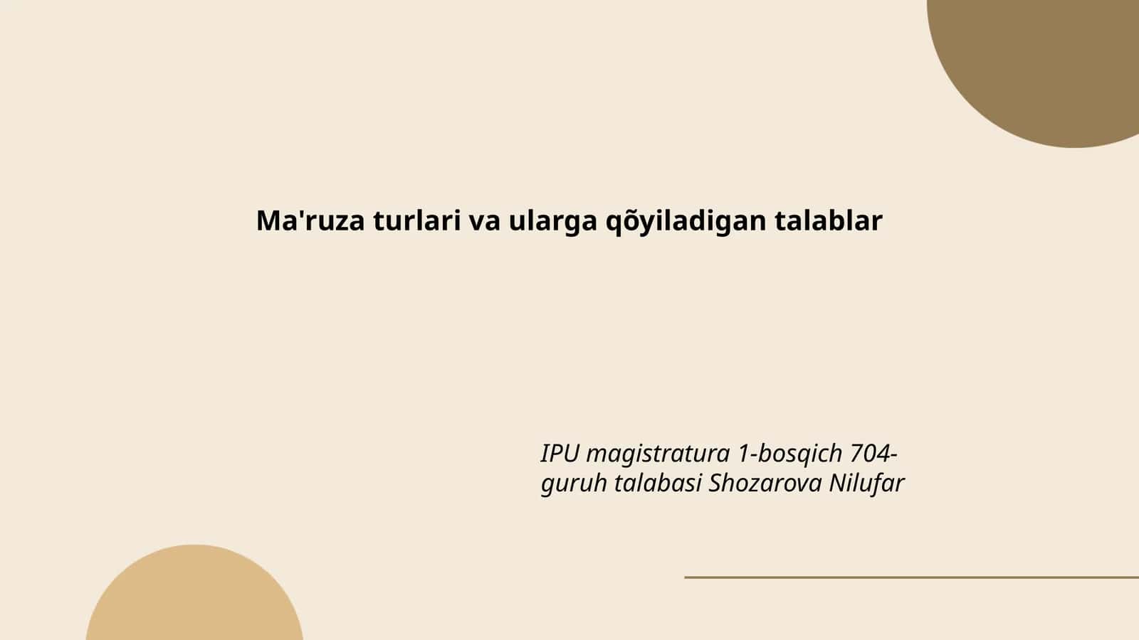 Ma'ruza turlari va ularning klassifikatsiyasi