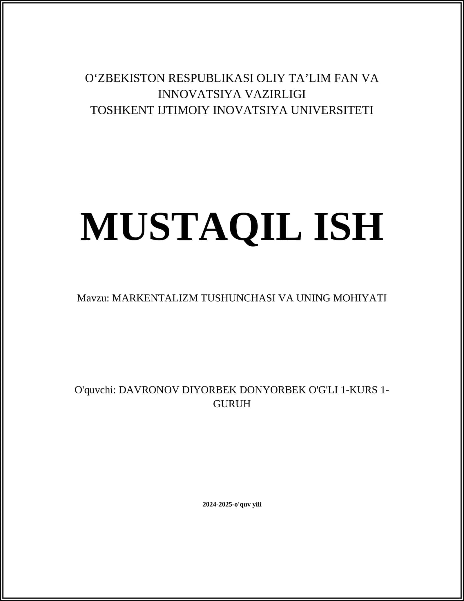 MARKENTALIZM TUSHUNCHASI VA UNING MOHIYATI