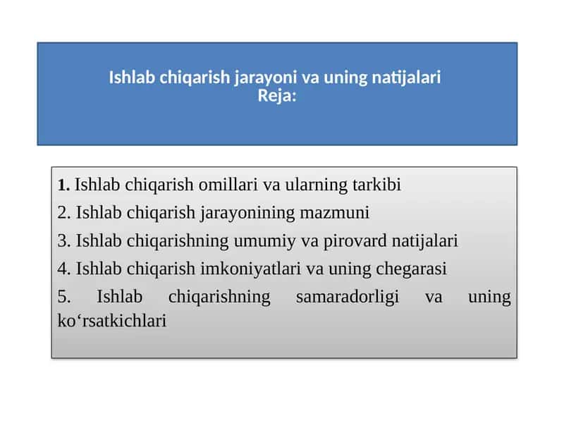 Ishlab chiqarish jarayoni va uning natijalari