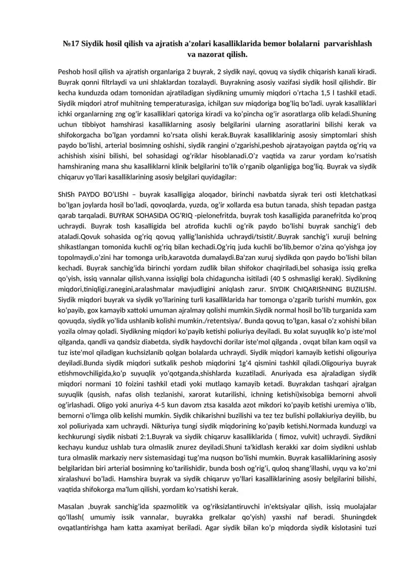 Siydik hosil qilish va ajratish azolari kasalliklari