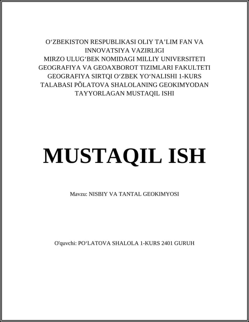 NISBIY VA TANTAL GEOKIMYOSI