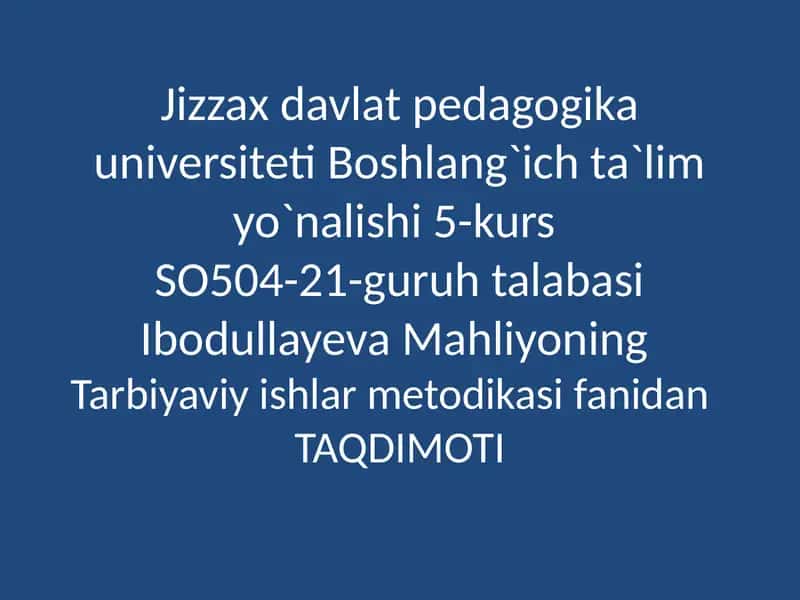 Mahliyoning Tarbiyaviy ishlari
