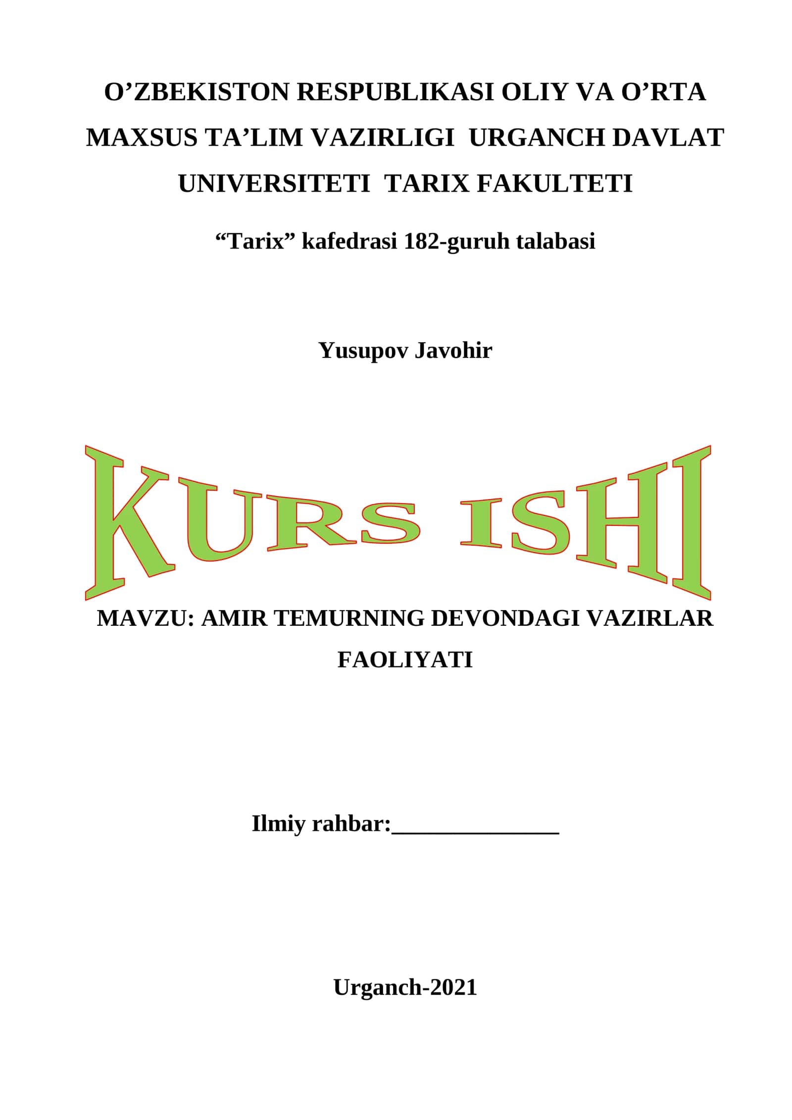 AMIR TEMURNING DEVONDAGI VAZIRLAR FAOLIYATI