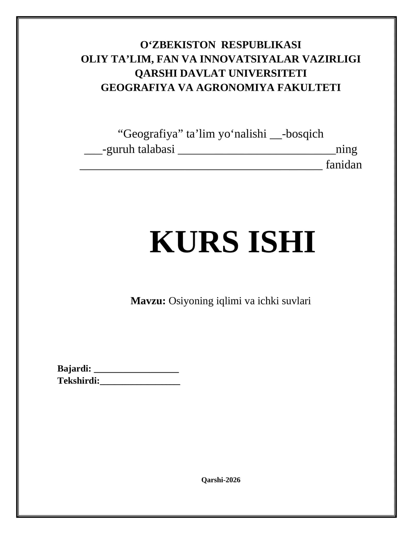 Osiyoning iqlimi va ichki suvlari