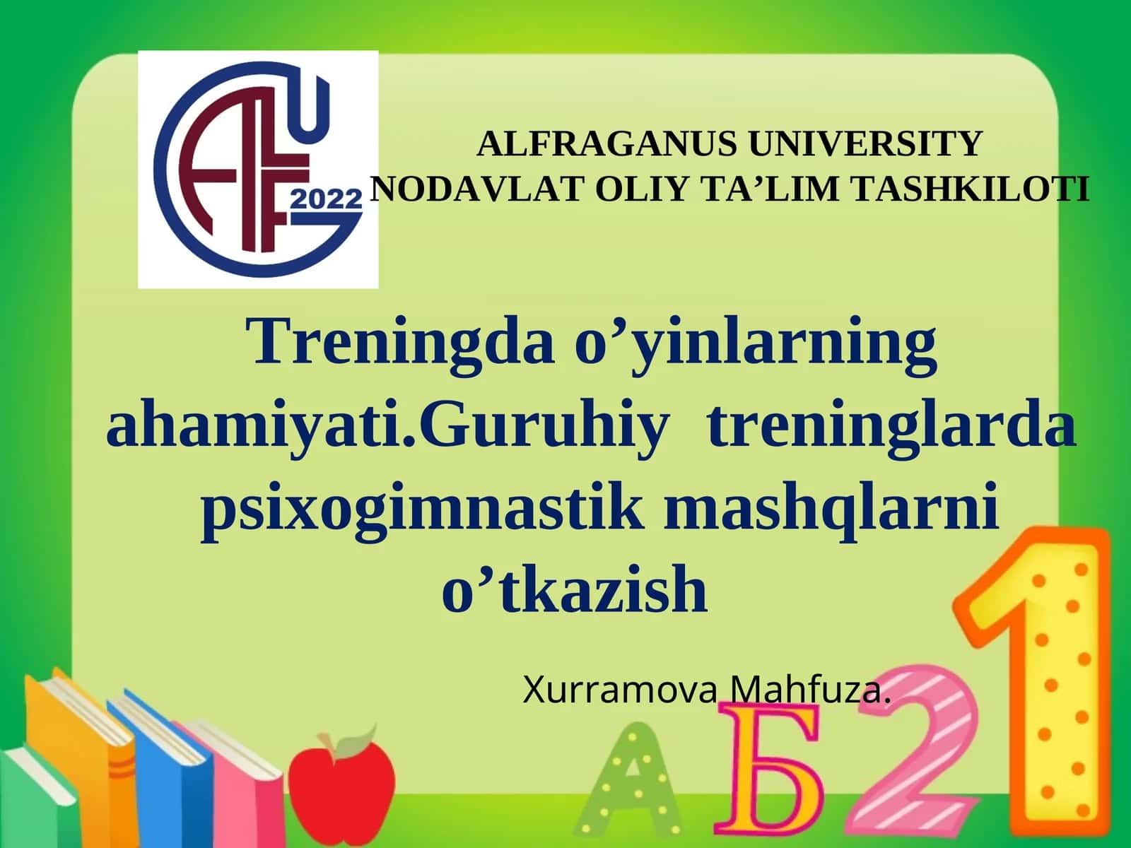 Treningda o’yinlarning ahamiyati.Guruhiy treninglarda psixogimnastik mashqlarni o’tkazish