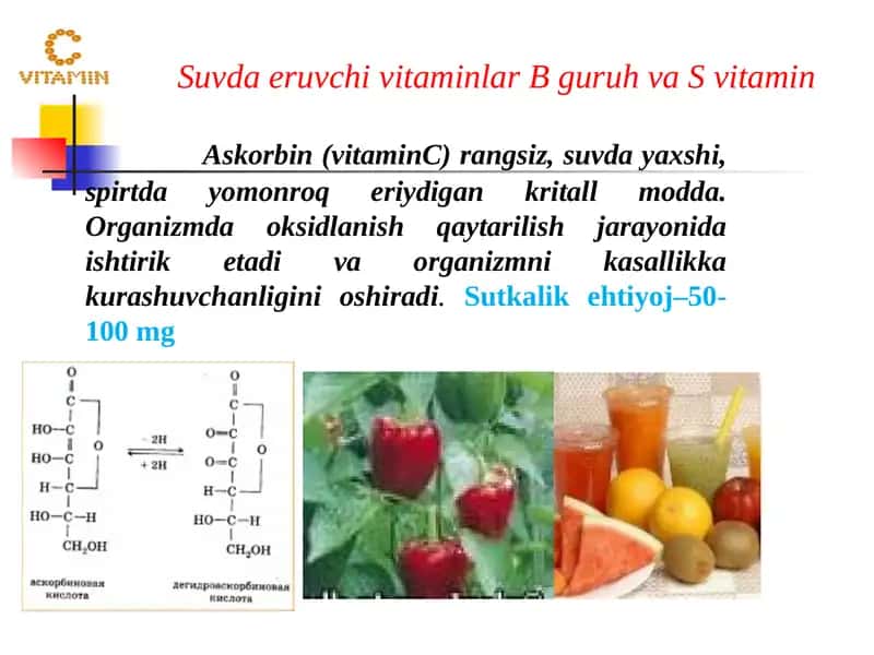 Suvda eruvchi vitaminlar B guruh va S vitamin