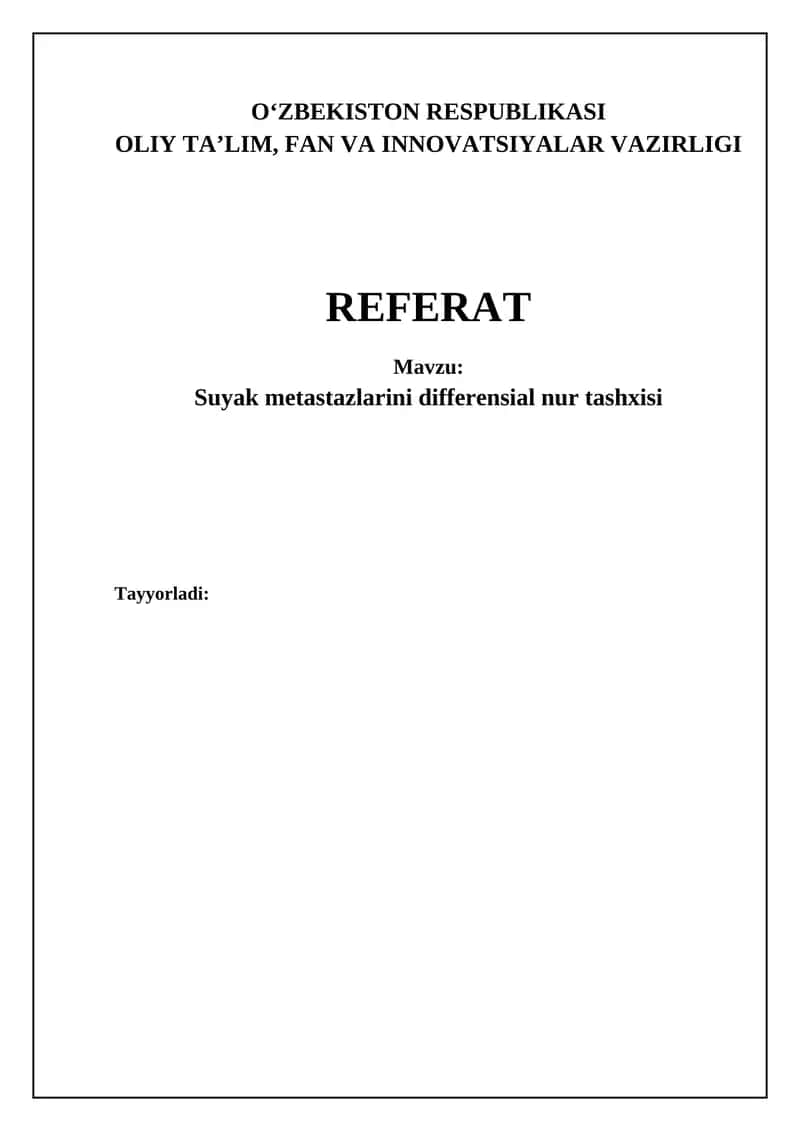 Suyak metastazlarini differensial nur tashxisi