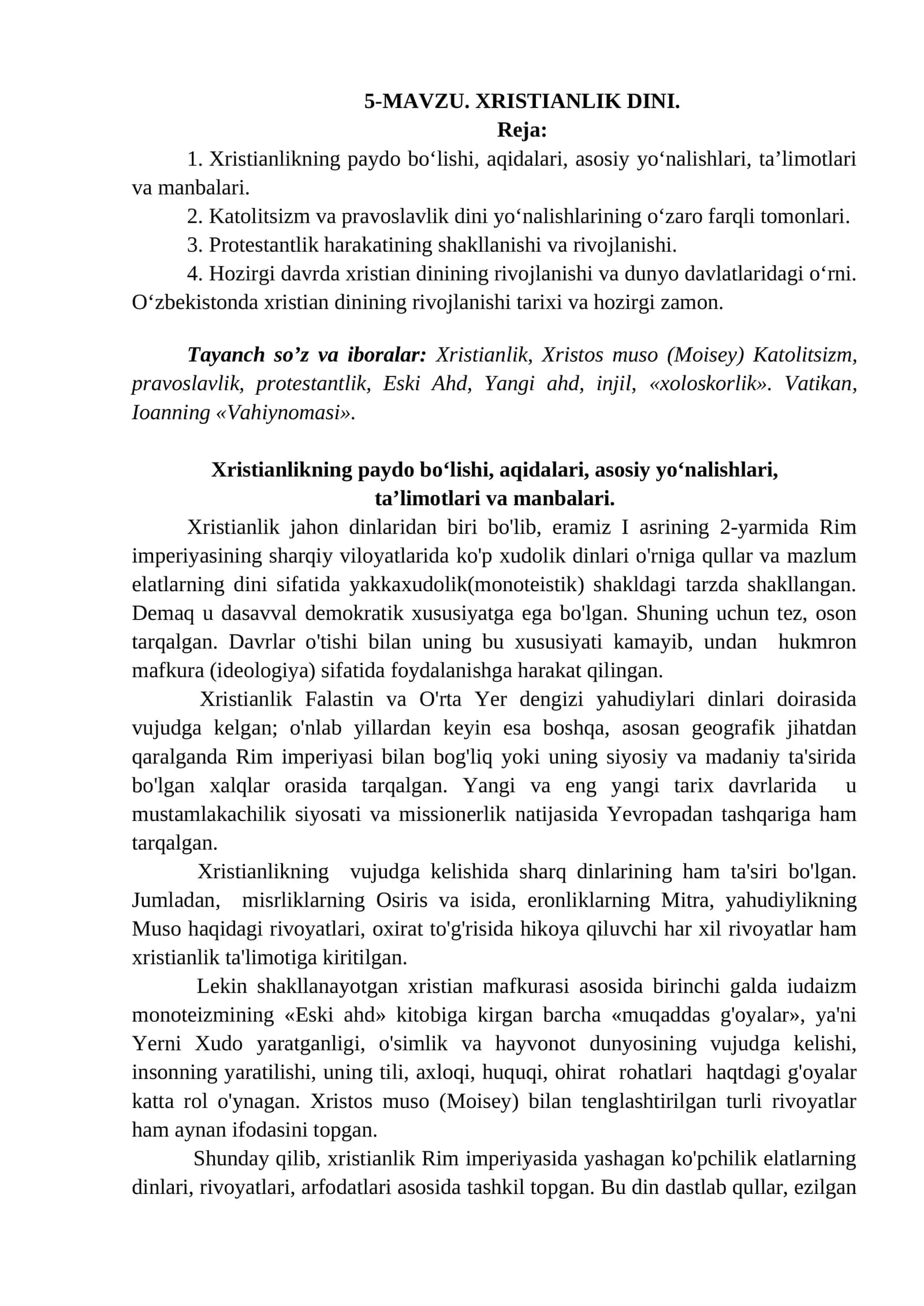 5-mavzu: Xristianlik dini