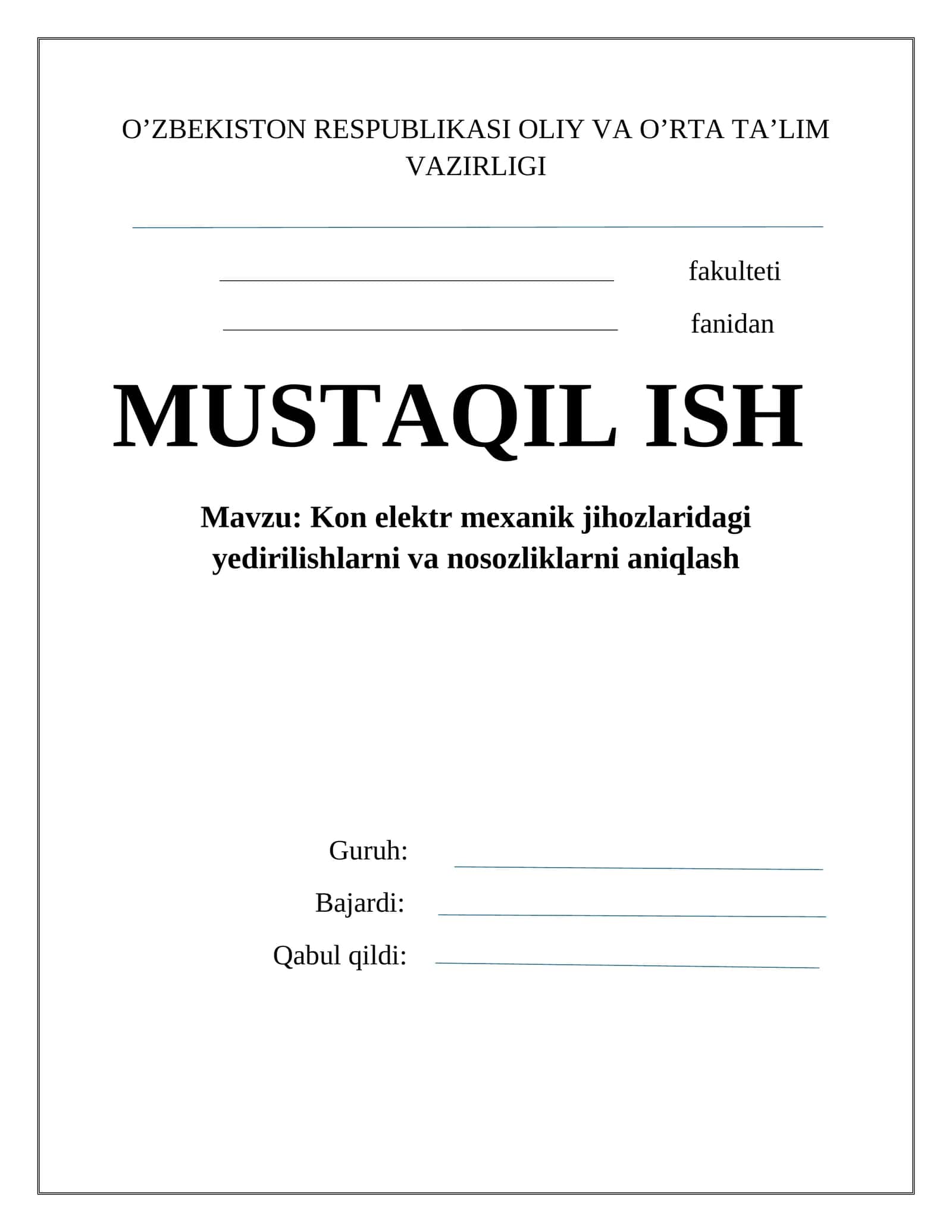 Kon elеktr mехanik jihozlaridagi yedirilishlarni va nosozliklarni aniqlash