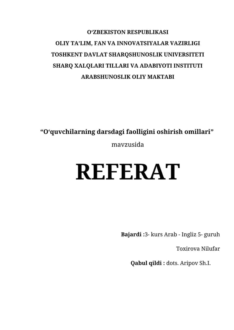 Oʻquvchilarning darsdagi faolligini oshirish omillari