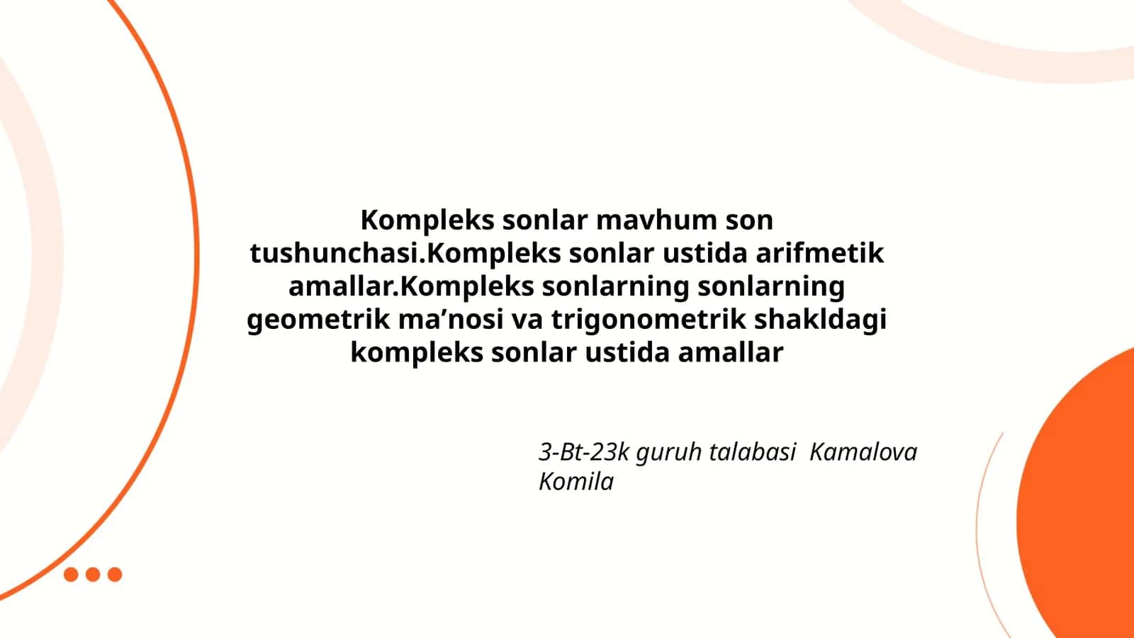 Kompleks sonlar mavhum son tushunchasi