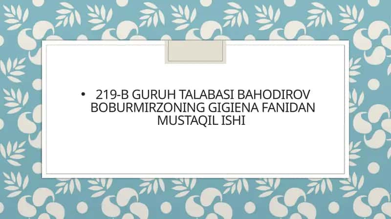 ichimliksuvi va inggigiena fanidan mustaqil ishi