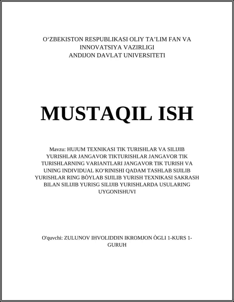 HUJUM TEXNIKASI TIK TURISHLAR VA SILIJIB YURISHLAR