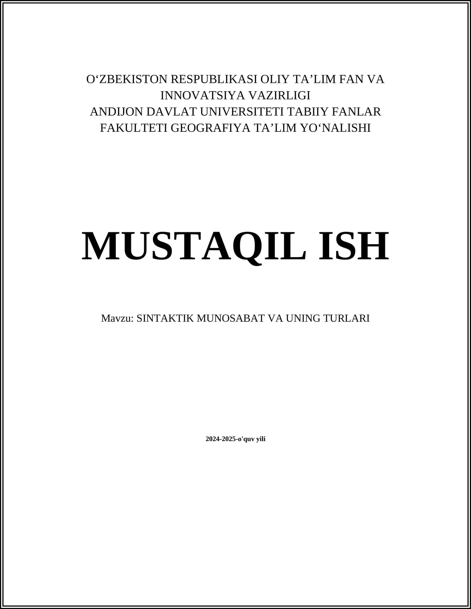 SINTAKTIK MUNOSABAT VA UNING TURLARI