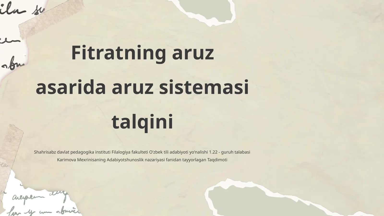 Fitratning aruz asarida aruz sistemasi talqini