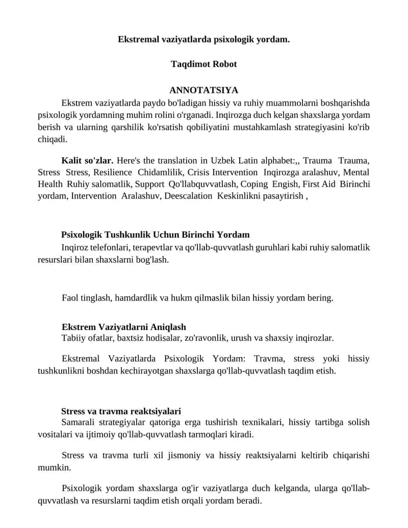 Ekstremal Vaziyatlarda Psixologik Yordam