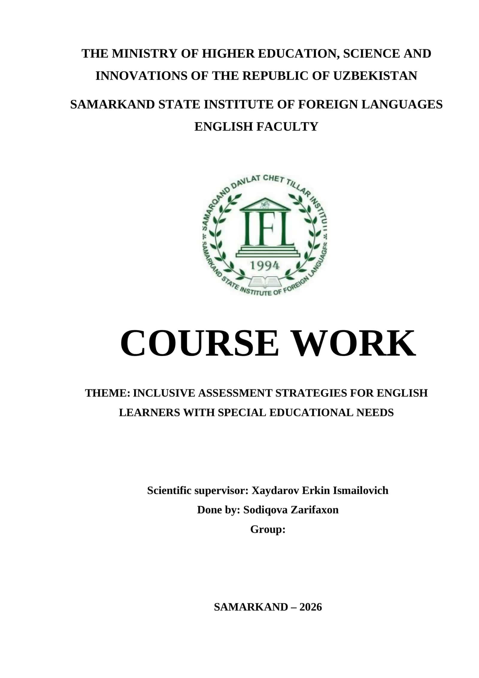 INCLUSIVE ASSESSMENT STRATEGIES FOR ENGLISH LEARNERS WITH SPECIAL EDUCATIONAL NEEDS