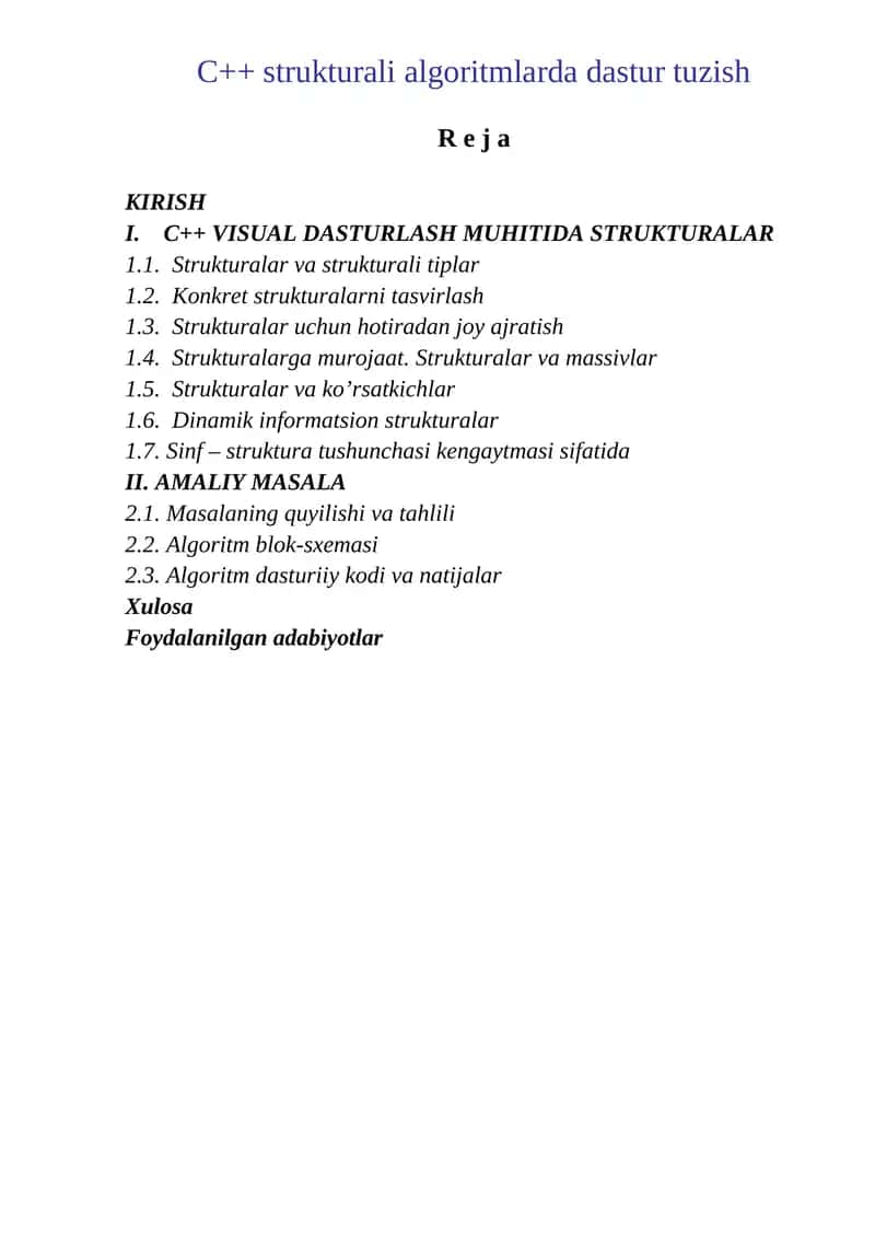 C++ strukturali algoritmlarda dastur tuzish