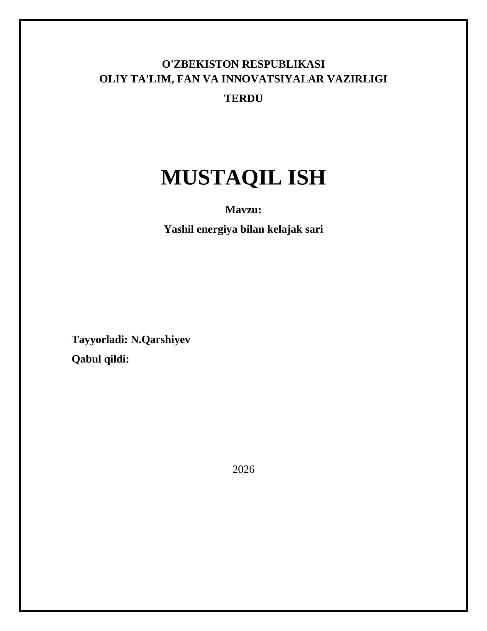 Yashil energiya bilan kelajak sari