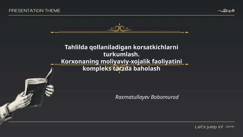 Tahlilda qollaniladigan korsatkichlarni turkumlash