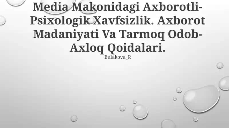 Media Makonidagi Axborotli-Psixologik Xavfsizlik
