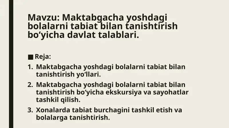 Maktabgacha yoshdagi bolalarni tabiat bilan tanishtirish