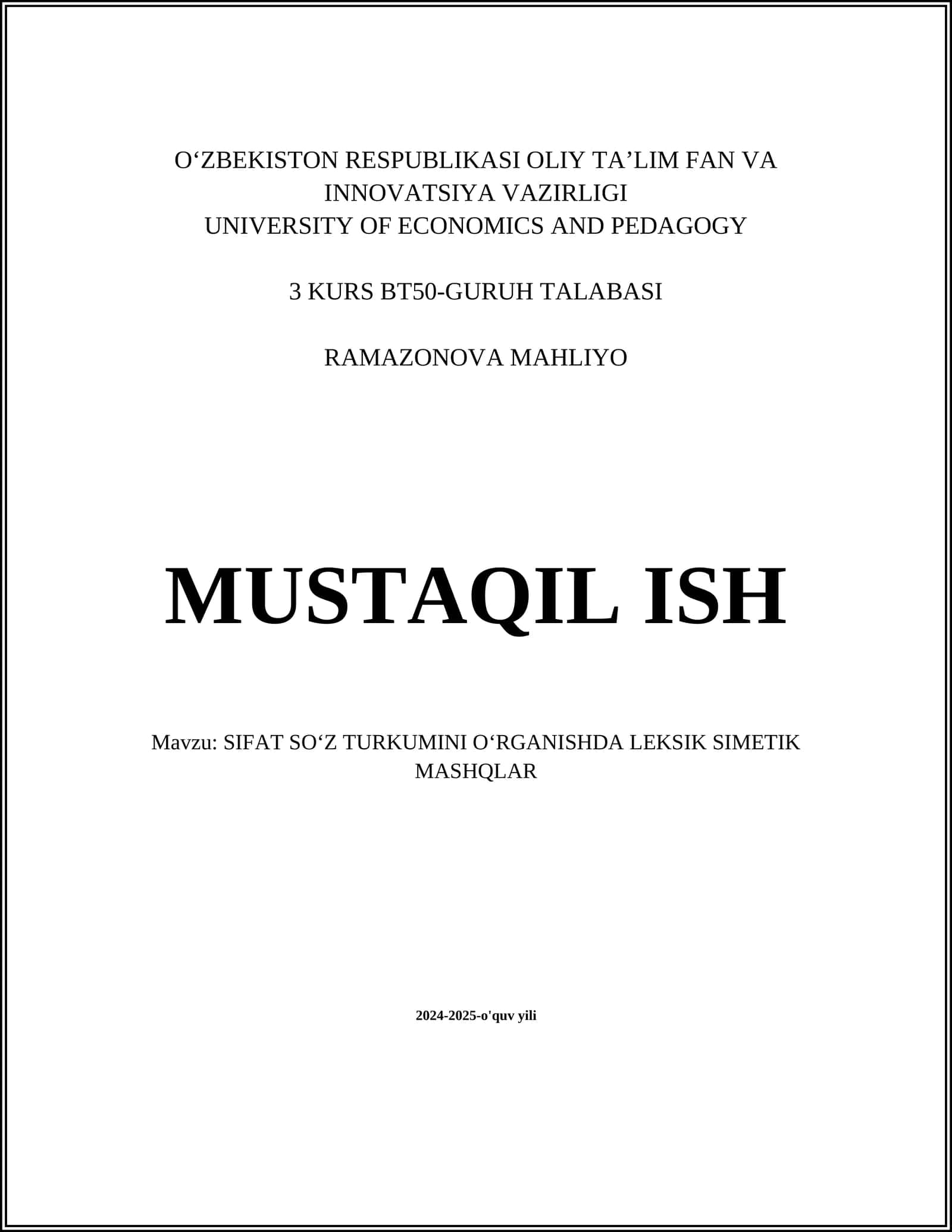 SIFAT SOʻZ TURKUMINI OʻRGANISHDA LEKSIK SIMETIK MASHQLAR