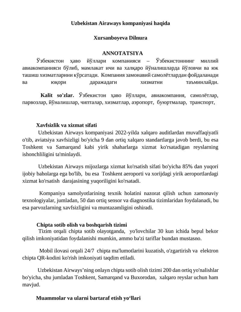 Uzbekistan Airways kompaniyasi