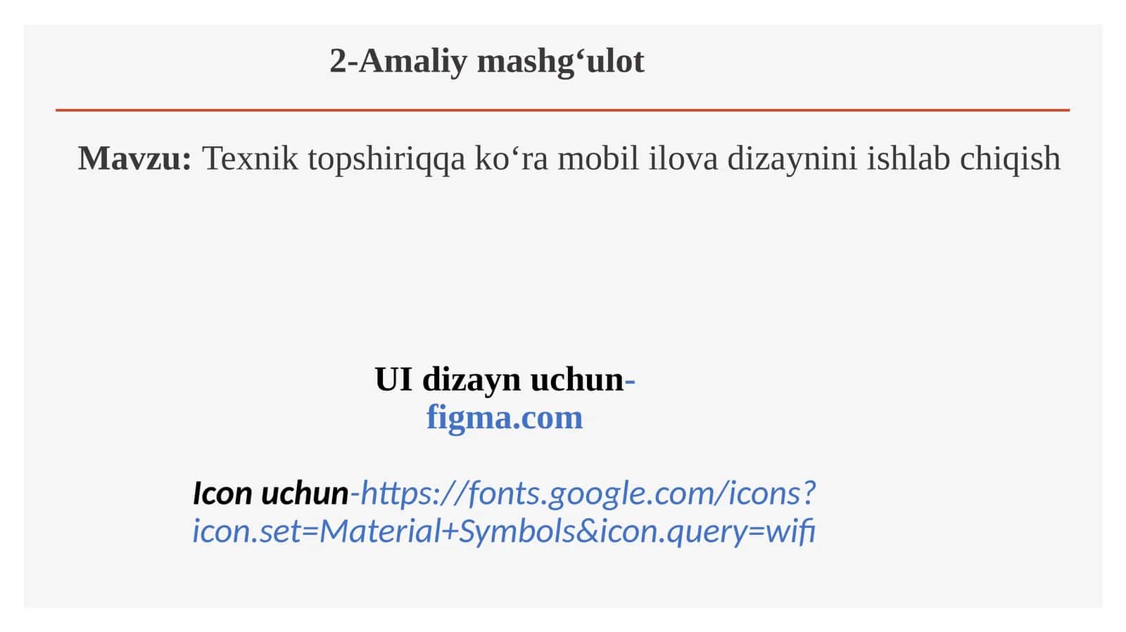 Texnik topshiriq ko‘ra mobil ilova dizaynini ishlab chiqish