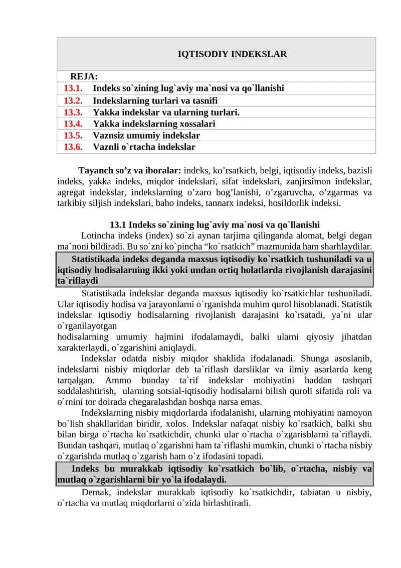 IQTISODIY INDEKSLAR