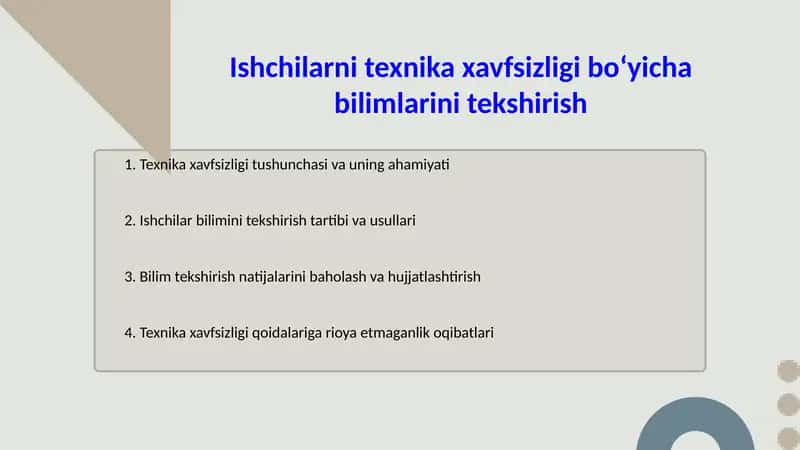 Ishchilarni texnika xavfsizligi boʻyicha bilimlarini tekshirish