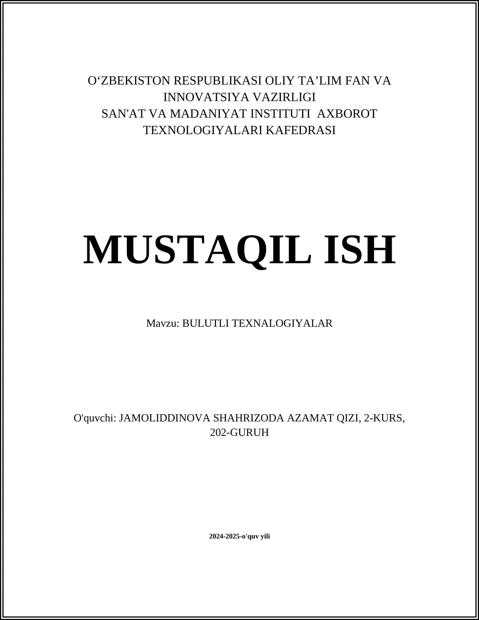 BULUTLI TEXNALOGIYALAR