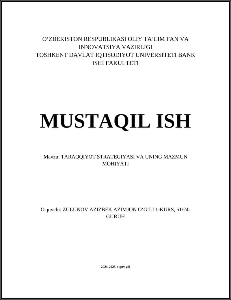 TARAQQIYOT STRATEGIYASI VA UNING MAZMUN MOHIYATI