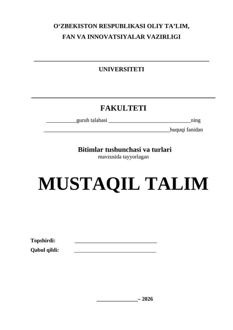 Bitimlar tushunchasi va turlari Kurs ishi