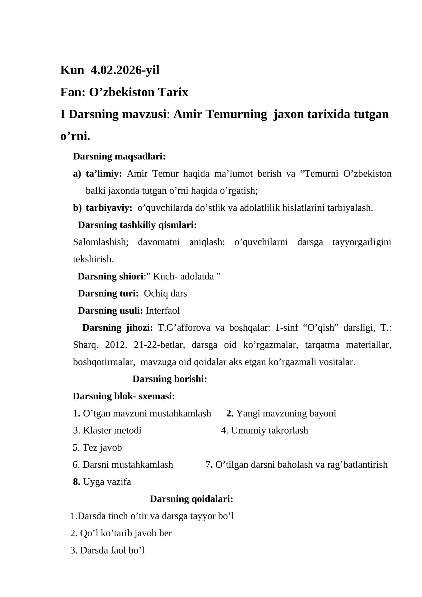 Amir Temurning jaxon tarixida tutgan o’rni