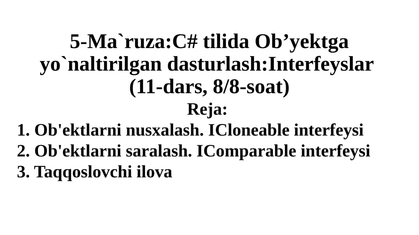 C#tilidaOb’yektgayo`naltirilgandasturlash:Interfeyslar