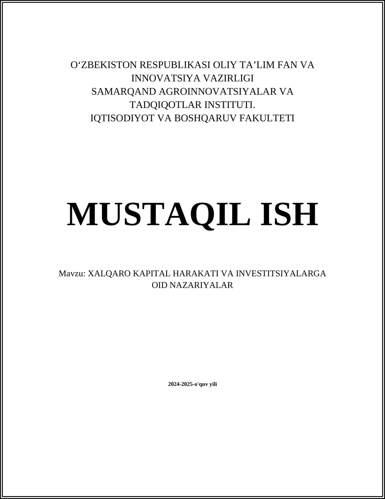 Xalqaro kapital harakati turlari