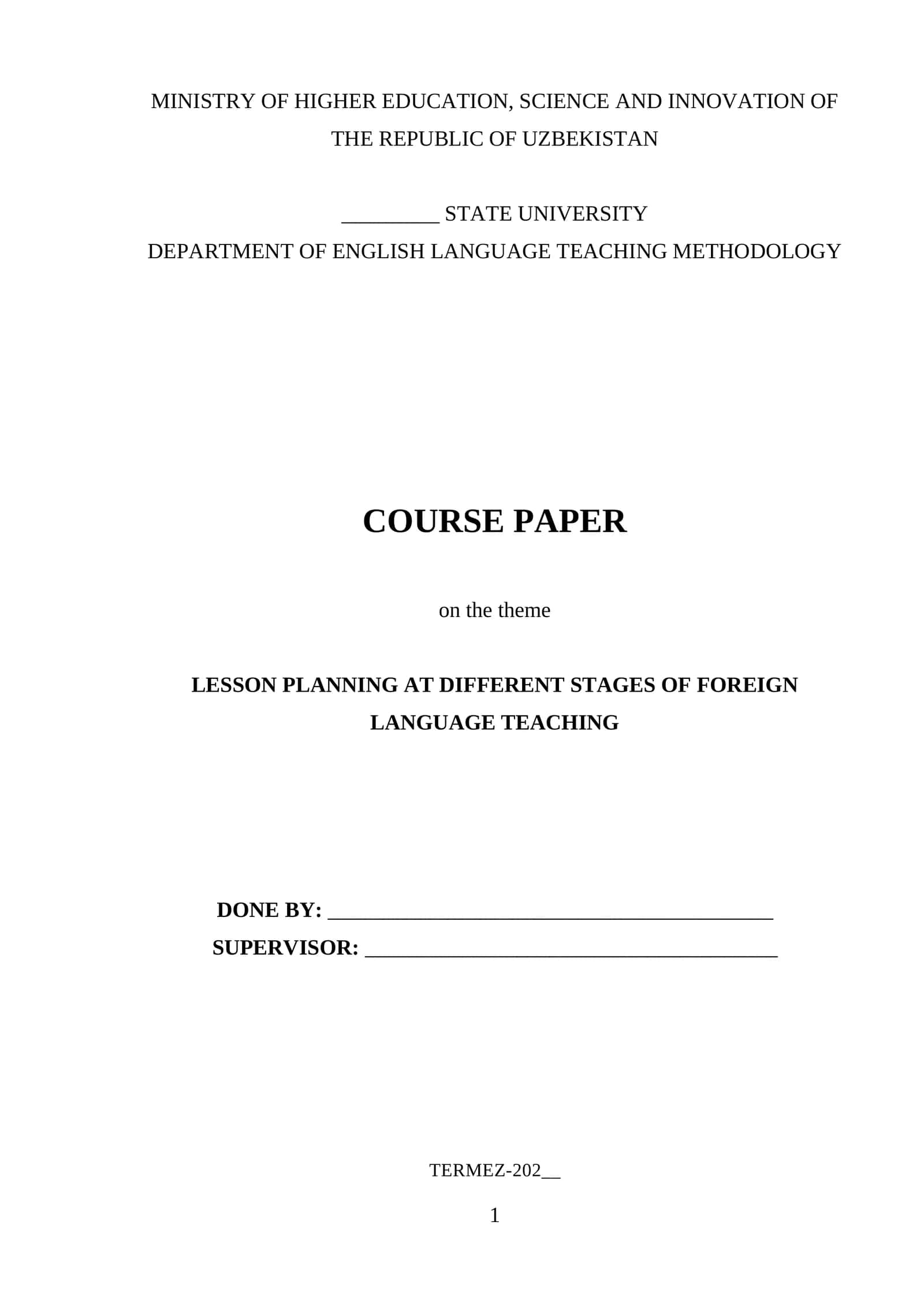 LESSON PLANNING AT DIFFERENT STAGES OF FOREIGN LANGUAGE TEACHING