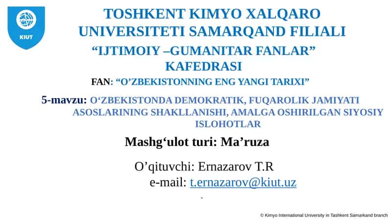 O‘ZBEKISTONNING ENG YANGI TARIXI
