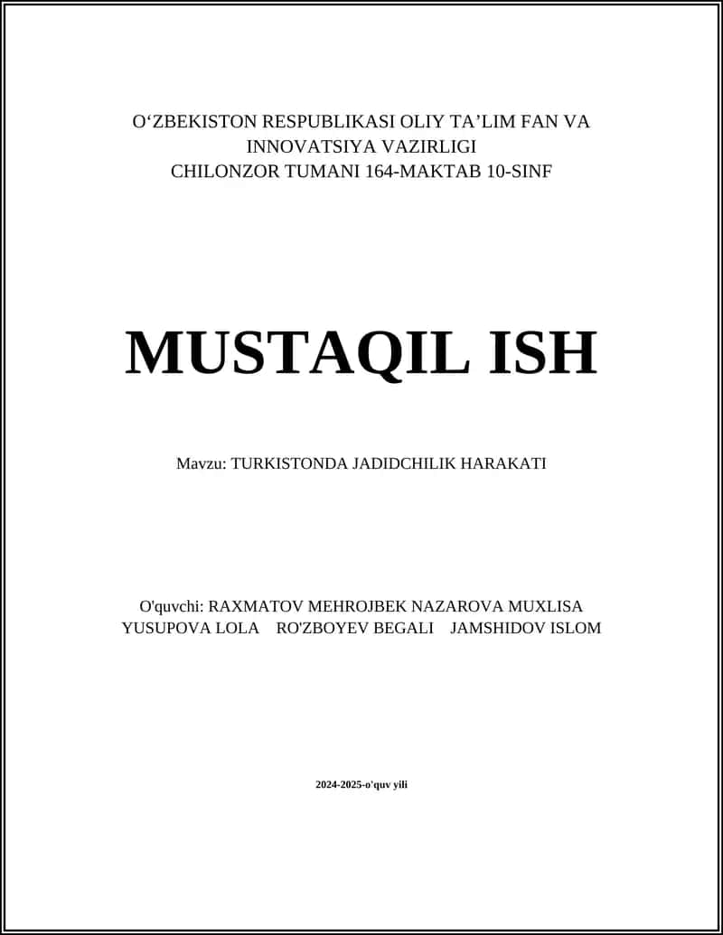 TURKISTONDA JADIDCHILIK HARAKATI