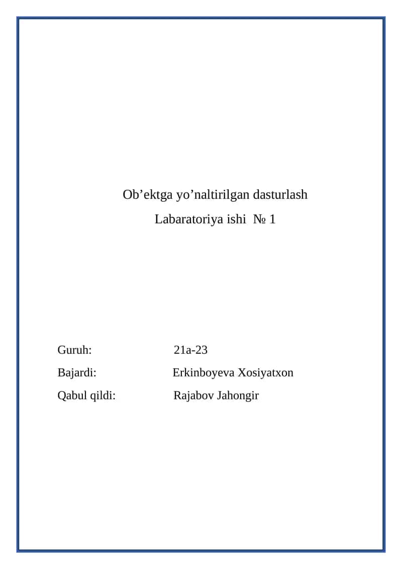 Ob’ektga yo’naltirilgan dasturlash