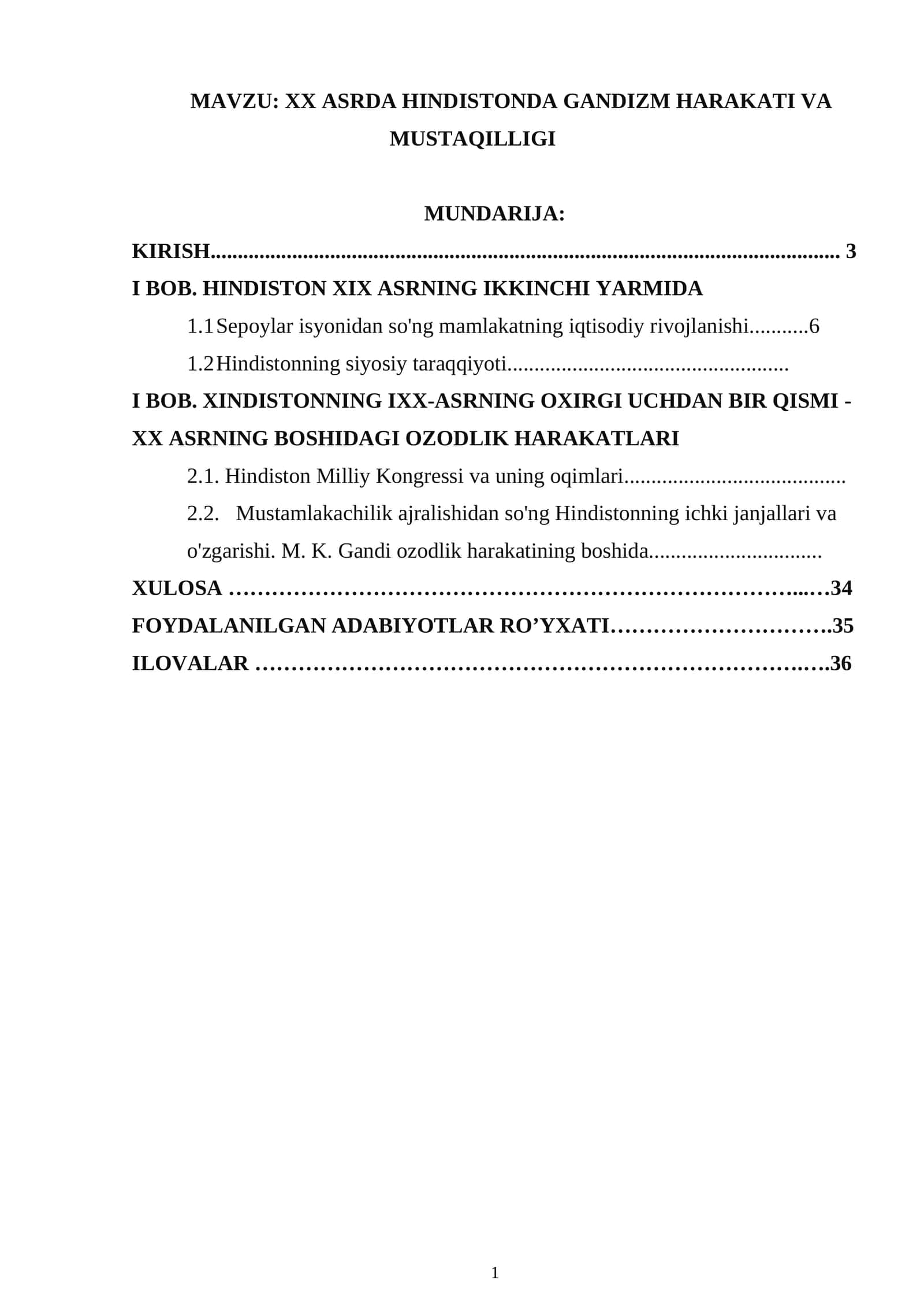 XX ASRDA HINDISTONDA GANDIZM HARAKATI VA MUSTAQILLIGI