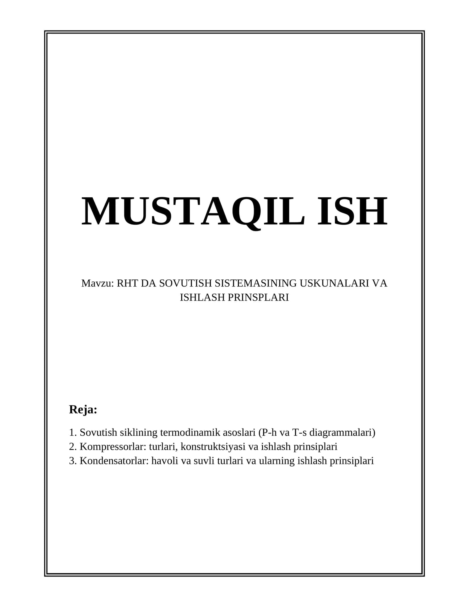 RHT DA SOVUTISH SISTEMASINING USKUNALARI VA ISHLASH PRINSPLARI