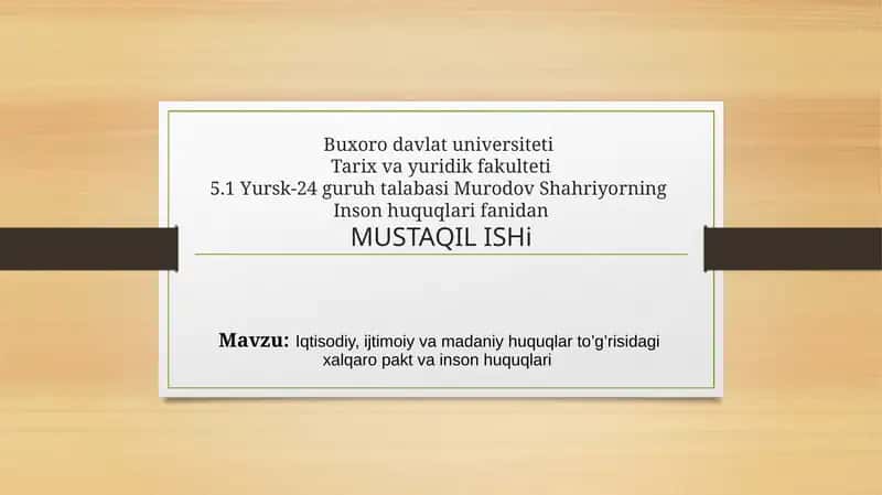Inson huquqlari fanidan MUSTAQIL ISH