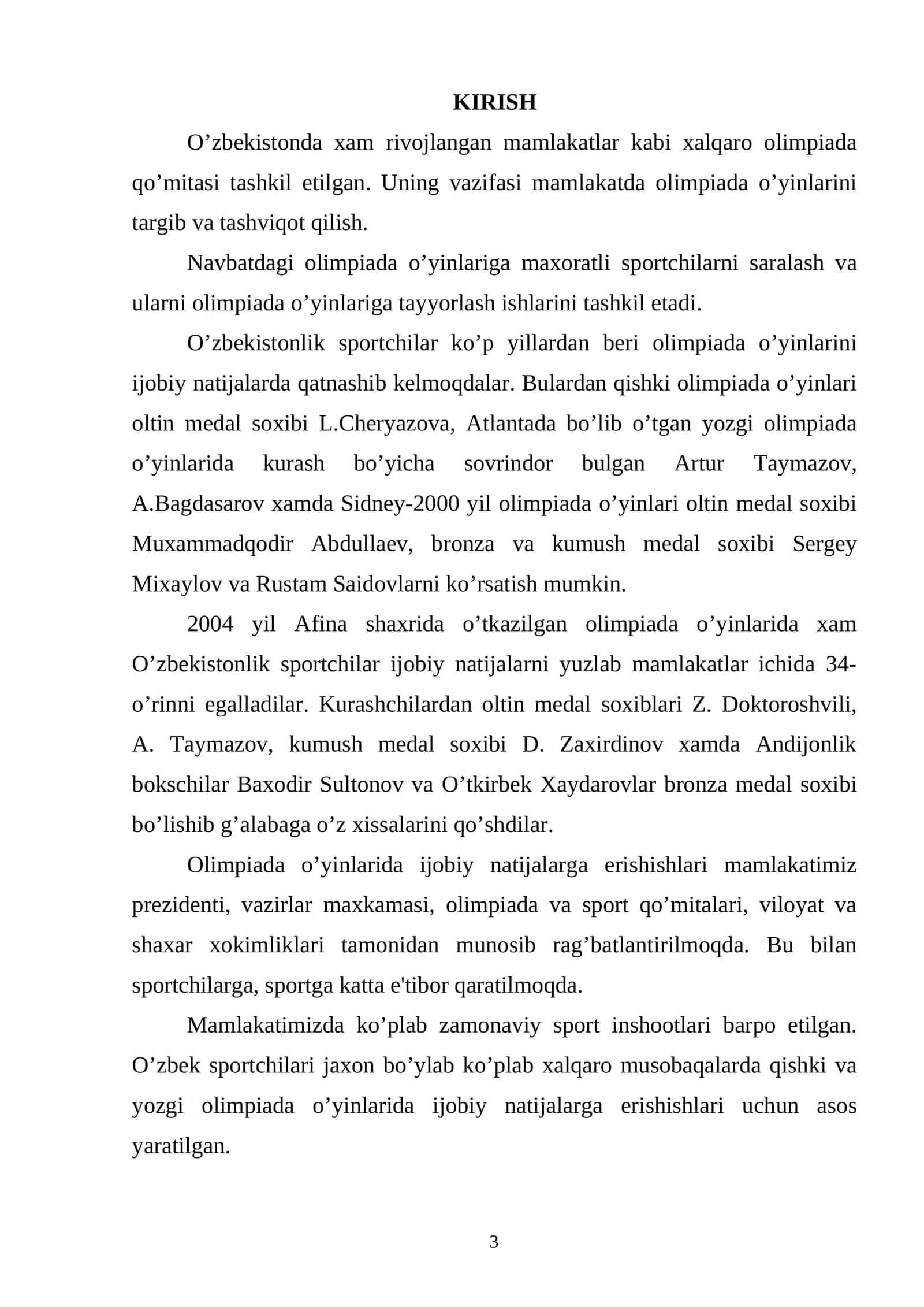 O’zbekistonda olimpiada o’yinlari